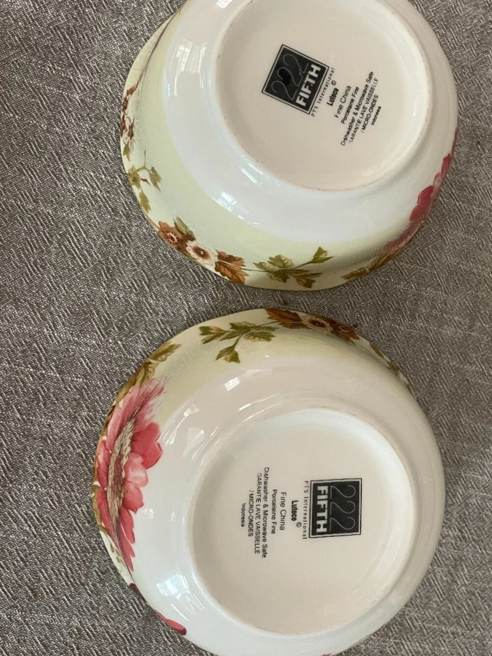 (2) 222 Fifth LUTECE Cereal/Soup Bowls Matches Fleur Rouge Butterfly!